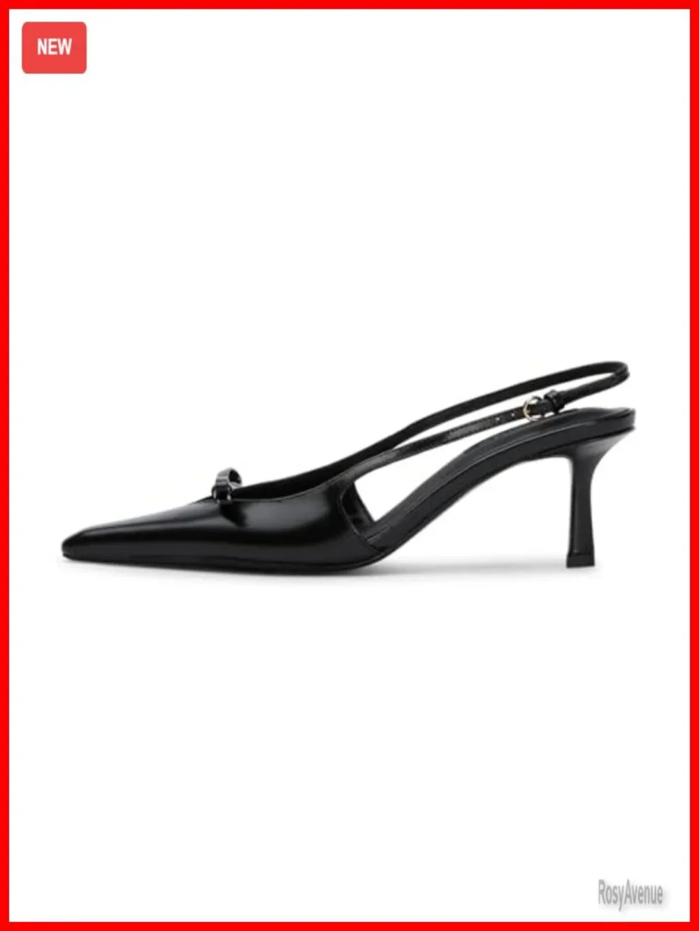 Faux Leather Kitten Heel Slingback Pumps Pointed Toe Bow Ankle Strap Party